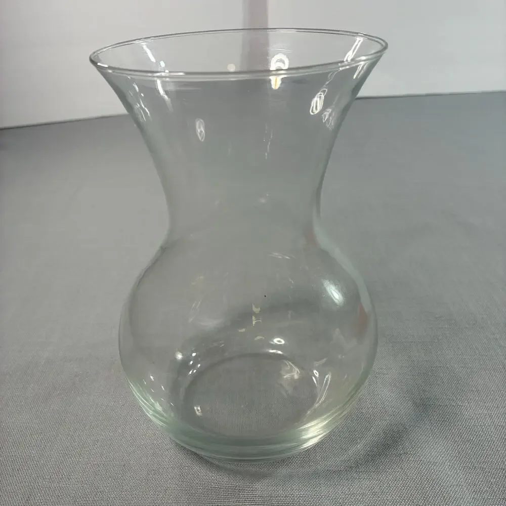 Clear Glass Flower Vase 7 Inch Flared Rim Bulbous Round Base Floral Centerpiece